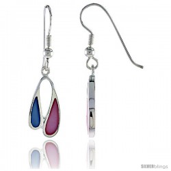 Sterling Silver Freeform Pink & Blue Mother of Pearl Inlay Earrings, 11/16" (17 mm) tall