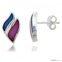 Sterling Silver Pink & Blue Mother of Pearl Inlay Earrings, 5/8" (15 mm) tall