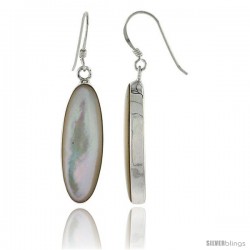 Sterling Silver Oval Mother of Pearl Inlay Earrings, 1 1/8" (28 mm) tall