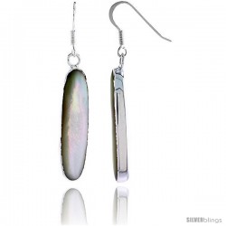 Sterling Silver Oval Mother of Pearl Inlay Earrings, 1 5/16" (33 mm) tall