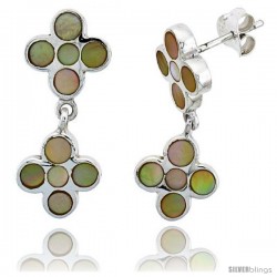 Sterling Silver Floral Mother of Pearl Inlay Earrings, 1 1/8" (28 mm) tall