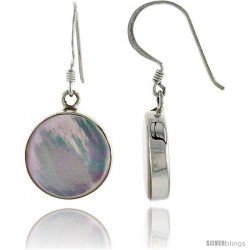 Sterling Silver Round Mother of Pearl Inlay Earrings, 5/8" (15 mm) tall