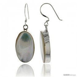 Sterling Silver Oval Mother of Pearl Inlay Earrings, 7/8" (22 mm) tall