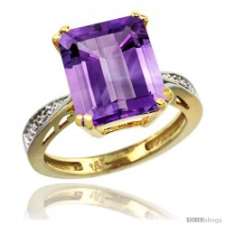 14k Yellow Gold Diamond Amethyst Ring 5.83 ct Emerald Shape 12x10 Stone 1/2 in wide -Style Cy401149