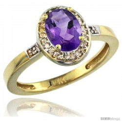 14k Yellow Gold Diamond Amethyst Ring 1 ct 7x5 Stone 1/2 in wide