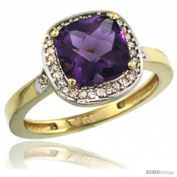 14k Yellow Gold Diamond Amethyst Ring 2.08 ct Checkerboard Cushion 8mm Stone 1/2.08 in wide