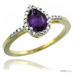 14k Yellow Gold Diamond Amethyst Ring 0.59 ct Tear Drop 7x5 Stone 3/8 in wide