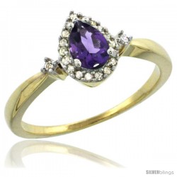 14k Yellow Gold Diamond Amethyst Ring 0.33 ct Tear Drop 6x4 Stone 3/8 in wide