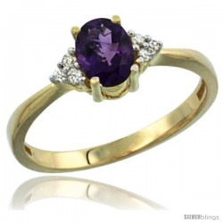 14k Yellow Gold Ladies Natural Amethyst Ring oval 7x5 Stone Diamond Accent