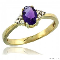 14k Yellow Gold Ladies Natural Amethyst Ring oval 6x4 Stone Diamond Accent