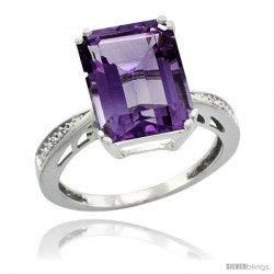 Sterling Silver Diamond Amethyst Ring 5.83 ct Emerald Shape 12x10 Stone 1/2 in wide -Style Cwg01149