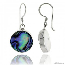 Sterling Silver Round Abalone Shell Inlay Earrings, 5/8" (15 mm) tall