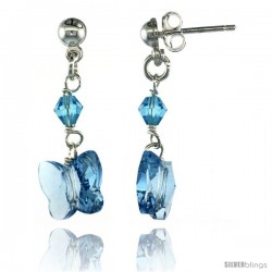 Sterling Silver Butterfly Blue Topaz Swarovski Crystals Dangle Earrings, 1 1/8 in. (29 mm) tall