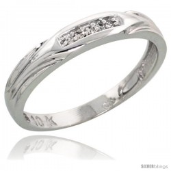 10k White Gold Ladies Diamond Wedding Band Ring 0.03 cttw Brilliant Cut, 1/8 in wide -Style 10w014lb