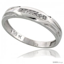 10k White Gold Mens Diamond Wedding Band Ring 0.04 cttw Brilliant Cut, 3/16 in wide -Style 10w014mb