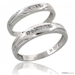 10k White Gold Diamond Wedding Rings 2-Piece set for him 4.5 mm & Her 3.5 mm 0.07 cttw Brilliant Cut
