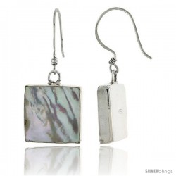 Sterling Silver Square Mother of Pearl Inlay Earrings, 9/16" (15 mm) tall