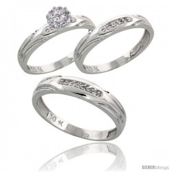 10k White Gold Diamond Trio Engagement Wedding Ring 3-piece Set for Him & Her 4.5 mm & 3.5 mm wide 0.13 cttw Brilliant Cut