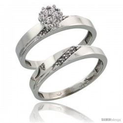 10k White Gold Diamond Engagement Rings Set 2-Piece 0.09 cttw Brilliant Cut, 1/8 in wide -Style 10w015e2