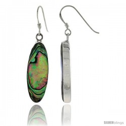 Sterling Silver Oval Abalone Shell Inlay Earrings, 1 1/8" (28 mm) tall