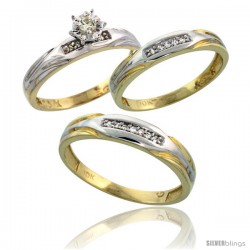 10k Yellow Gold Diamond Trio Wedding Ring Set His 4.5mm & Hers 3.5mm