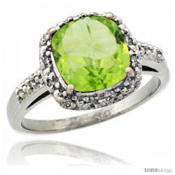 14k White Gold Diamond Peridot Ring 2.08 ct Cushion cut 8 mm Stone 1/2 in wide