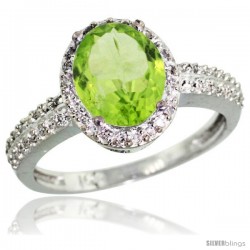 14k White Gold Diamond Peridot Ring Oval Stone 9x7 mm 1.76 ct 1/2 in wide