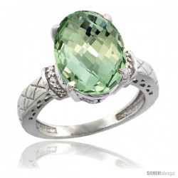 14k White Gold Diamond Green-Amethyst Ring 5.5 ct Oval 14x10 Stone