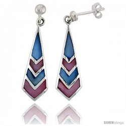 Sterling Silver Freeform Pink & Blue Mother of Pearl Inlay Earrings, 1 1/4" (32 mm) tall