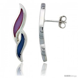 Sterling Silver Freeform Pink & Blue Mother of Pearl Inlay Earrings, 1 1/8" (28 mm) tall