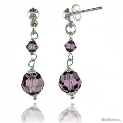 Sterling Silver Amethyst Swarovski Crystals Drop Earrings, 1 1/4 in. (32 mm) tall