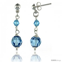 Sterling Silver Blue Topaz Swarovski Crystals Drop Earrings, 1 1/4 in. (32 mm) tall