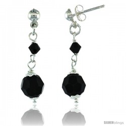 Sterling Silver Black Swarovski Crystals Drop Earrings, 1 1/4 in. (32 mm) tall