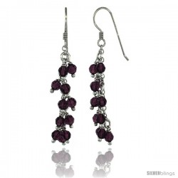 Sterling Silver Amethyst Swarovski Crystals Cluster Drop Earrings, 2 3/16 in. (56 mm) tall