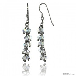 Sterling Silver Clear Swarovski Crystals Cluster Drop Earrings, 2 3/16 in. (56 mm) tall