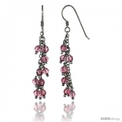 Sterling Silver Pink Sapphire Swarovski Crystals Cluster Drop Earrings, 2 3/16 in. (56 mm) tall