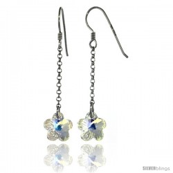 Sterling Silver Flower Clear Swarovski Crystals Drop Earrings, 2 1/16 in. (52 mm) tall