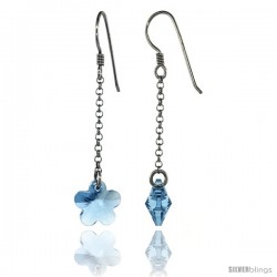 Sterling Silver Flower Blue Topaz Swarovski Crystals Drop Earrings, 2 1/16 in. (52 mm) tall