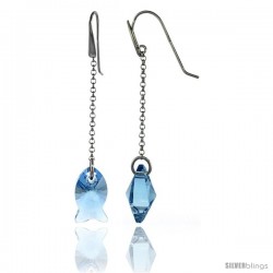 Sterling Silver Fish Blue Topaz Swarovski Crystals Drop Earrings, 2 5/8 in. (67 mm) tall