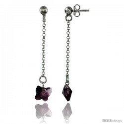 Sterling Silver Butterfly Amethyst Swarovski Crystal Drop Earrings, 1 13/16 in. (46 mm) tall