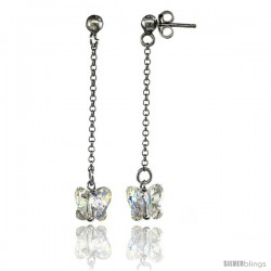 Sterling Silver Butterfly Clear Swarovski Crystal Drop Earrings, 1 13/16 in. (46 mm) tall