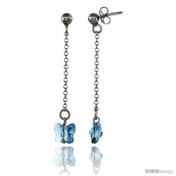 Sterling Silver Butterfly Blue Topaz Swarovski Crystal Drop Earrings, 1 13/16 in. (46 mm) tall