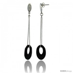 Sterling Silver Black Swarovski Crystal Oval Cut Out Drop Earrings, 2 11/16 in. (69 mm) tall