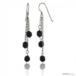 Sterling Silver Black Swarovski Pearl Drop Earrings, 2 9/16 in. (65 mm) tall