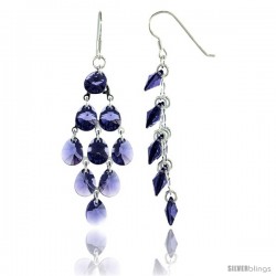 Sterling Silver Teardrop Tanzanite Swarovski Crystals Chandelier Earrings, 2 7/8 in. (73 mm) tall