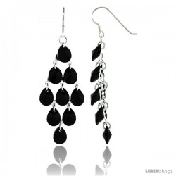 Sterling Silver Teardrop Black Swarovski Crystals Chandelier Earrings, 2 7/8 in. (73 mm) tall