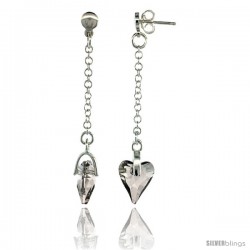 Sterling Silver Heart Clear Swarovski Crystal Drop Earrings, 2 1/8 in. (54 mm) tall