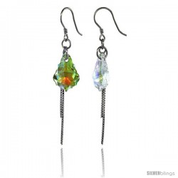 Sterling Silver Dangle Earrings w/ Yellow Swarovski Crystal 2 1/4 in. (58 mm) tall, Rhodium Finish