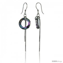 Sterling Silver Dangle Earrings w/ Purple Swarovski Crystal Doughnut 2 1/4 in. (58 mm) tall, Rhodium Finish