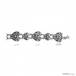 Sterling Silver Filigree Heart Y2K Commemorative Bracelet